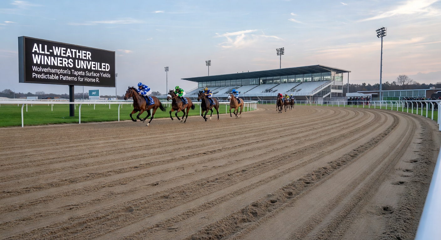 Close-up of a field bunching at the start on Wolverhampton's Tapeta, illustrating draw positions and early pace battles