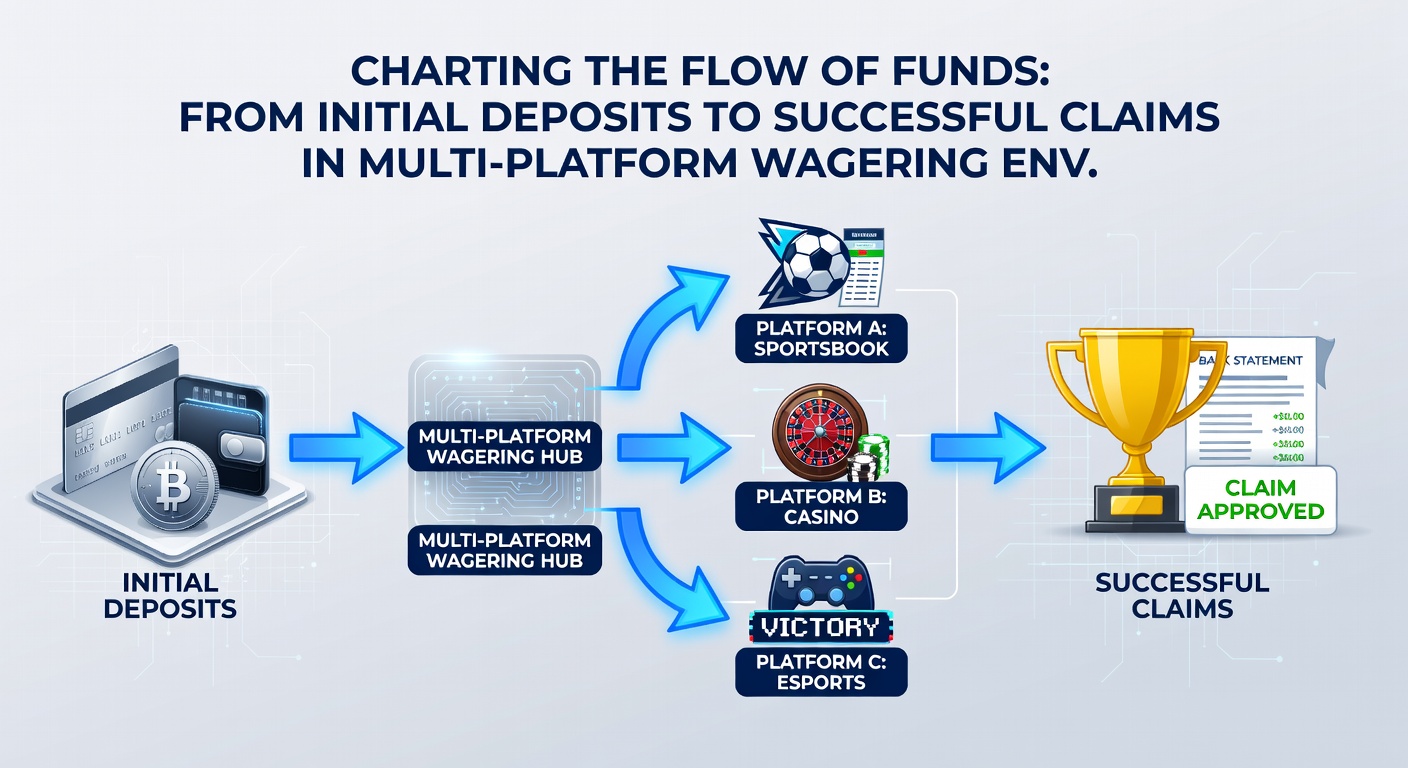 Diagram illustrating multi-platform fund transfers and payout verification steps