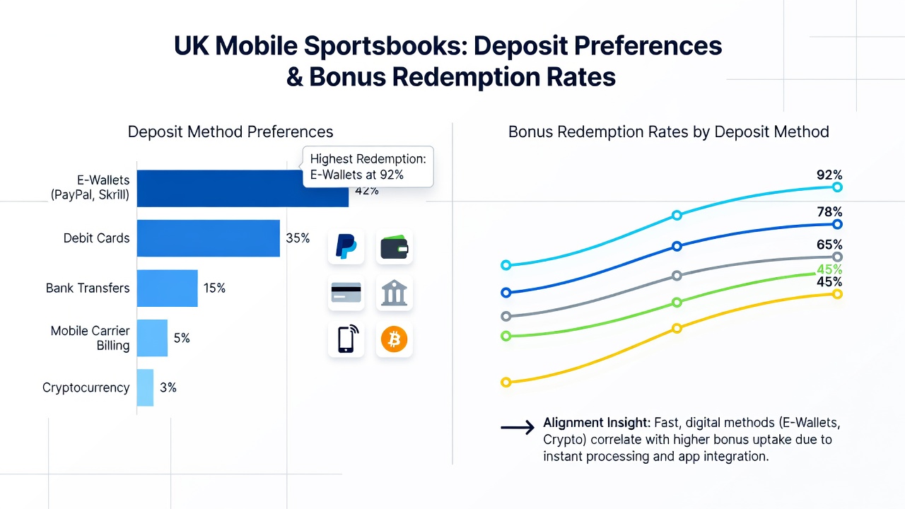 Analytics dashboard displaying deposit method statistics and bonus redemption rates for UK sports betting apps