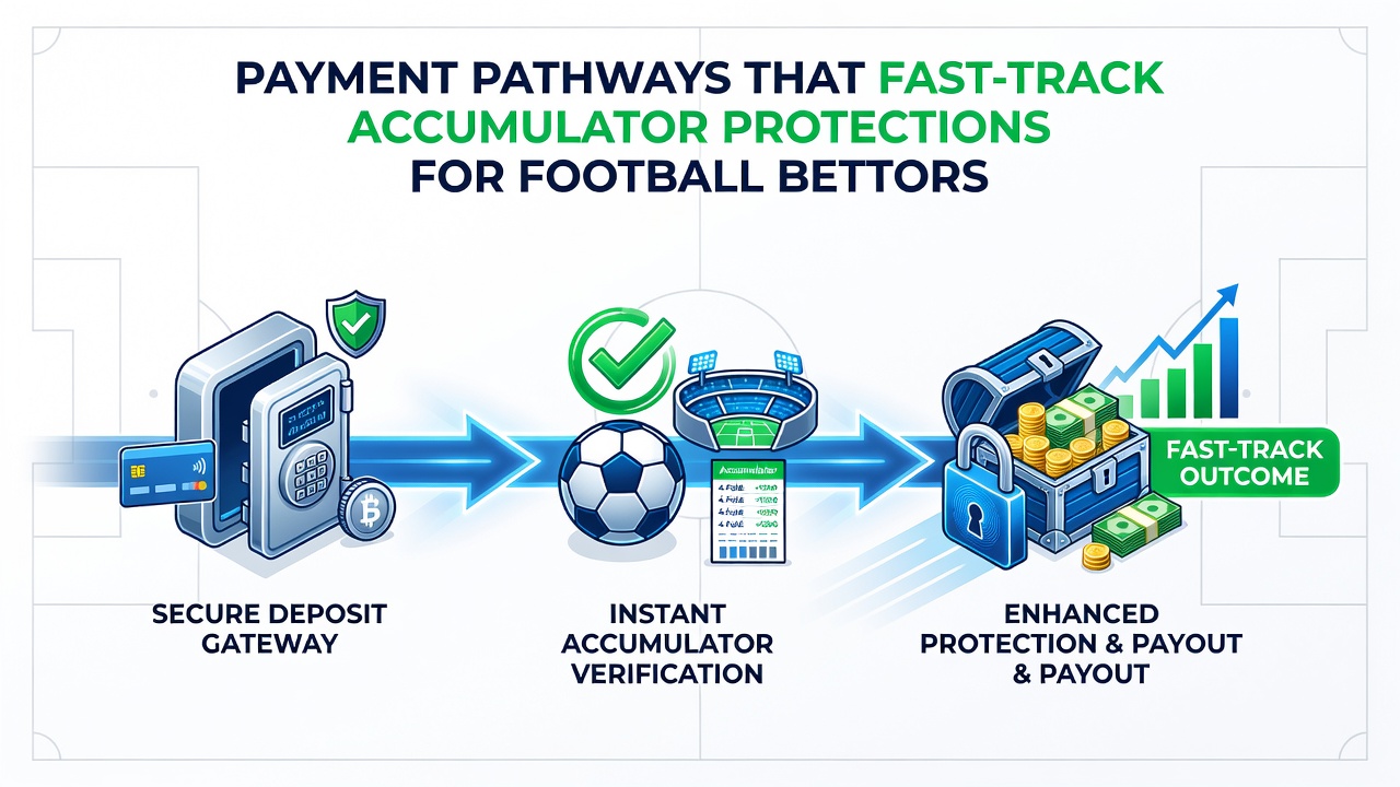 Illustration of secure payment pathways connecting to football betting platforms with accumulator features