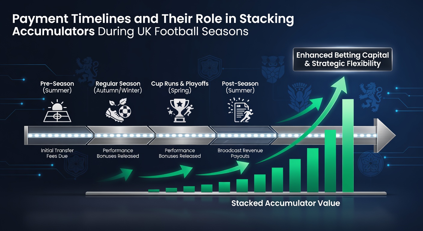 Football accumulator betting interface showing payment timeline indicators on a UK betting app during Premier League season