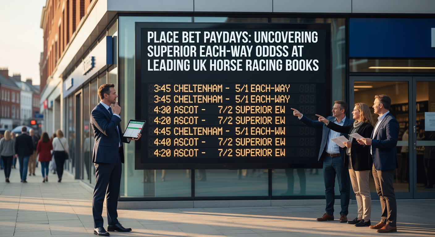 Comparison chart of each-way place terms offered by top UK horse racing bookmakers, highlighting extra places and odds fractions for handicaps