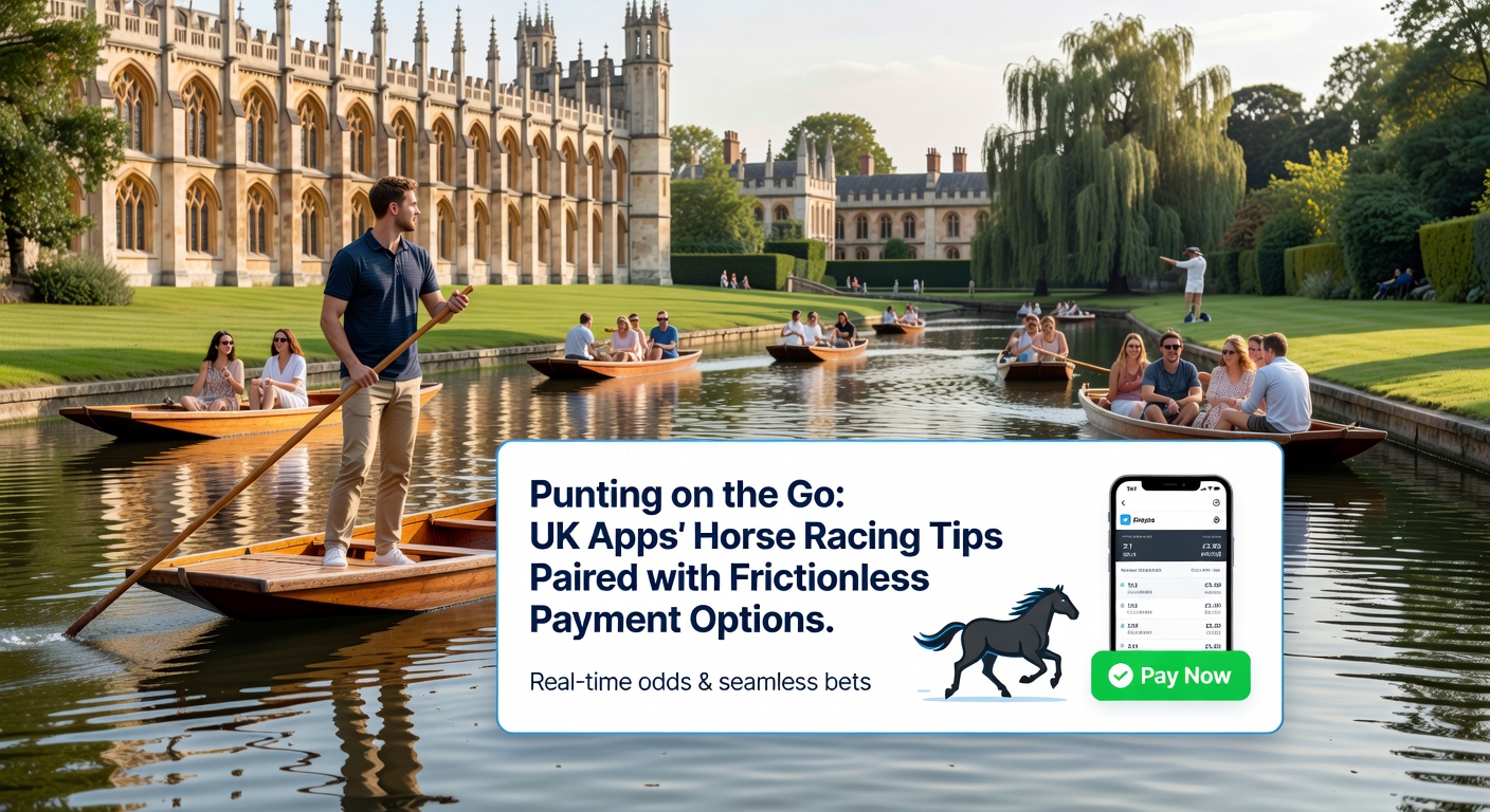 Close-up of a punter's hand holding a phone, showing a betting app interface with horse racing selections, odds, and a glowing 'Deposit Now' button via contactless payment