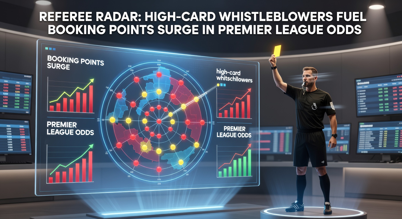 Data dashboard from Referee Radar showing referee card statistics and Premier League booking trends