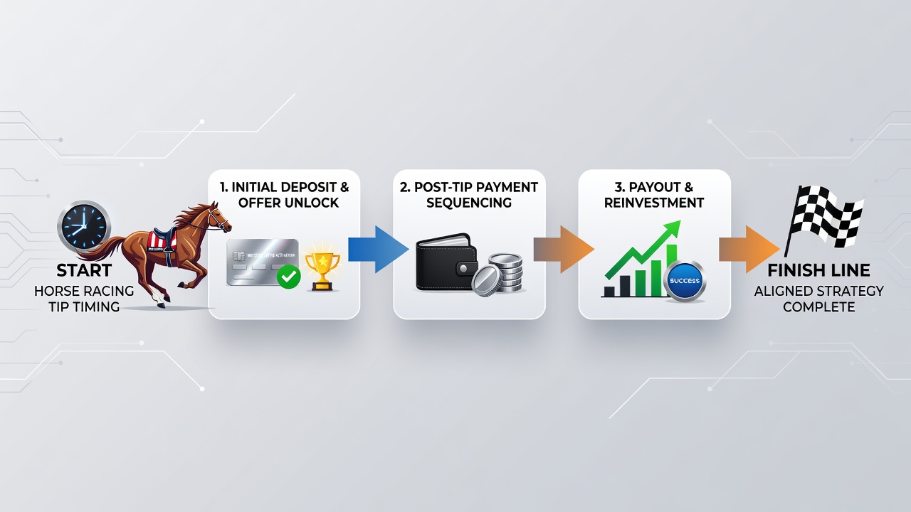 Timeline graphic showing deposit sequences matched to racing tip releases and bonus windows