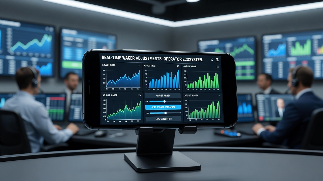 Operator using smartphone dashboard to adjust live betting odds during a sports event