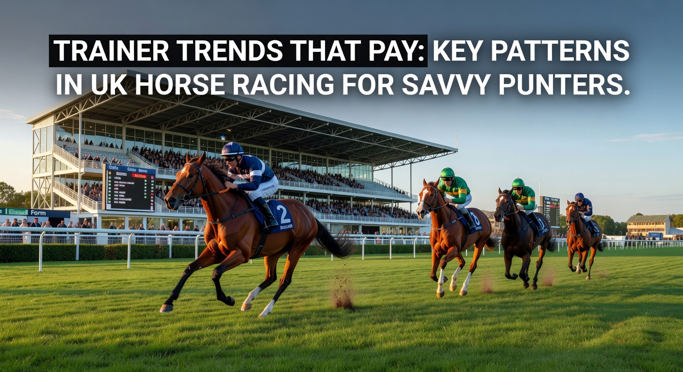 A trainer discusses strategy with jockeys at a UK racecourse, highlighting key performance patterns in horse racing