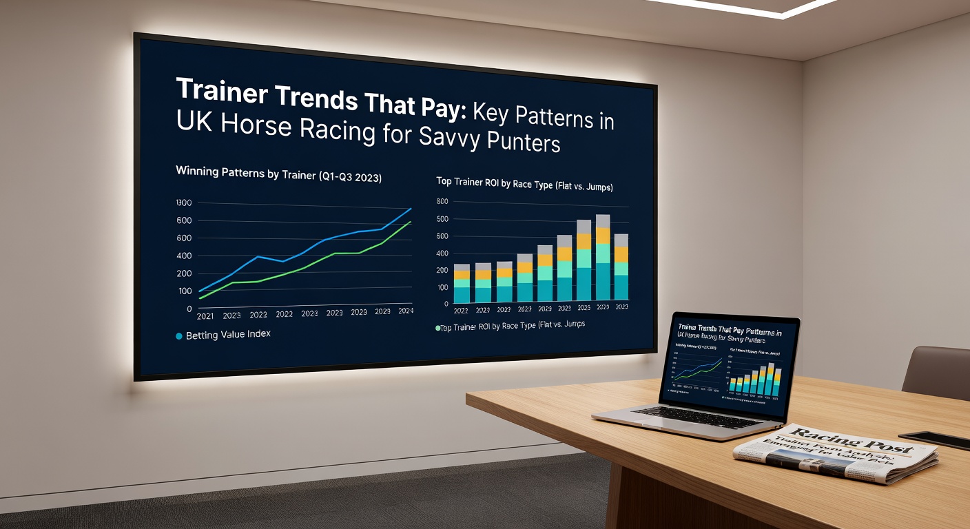 Jockeys and horses navigating a jumps race on soft ground, illustrating trainer success in challenging UK conditions